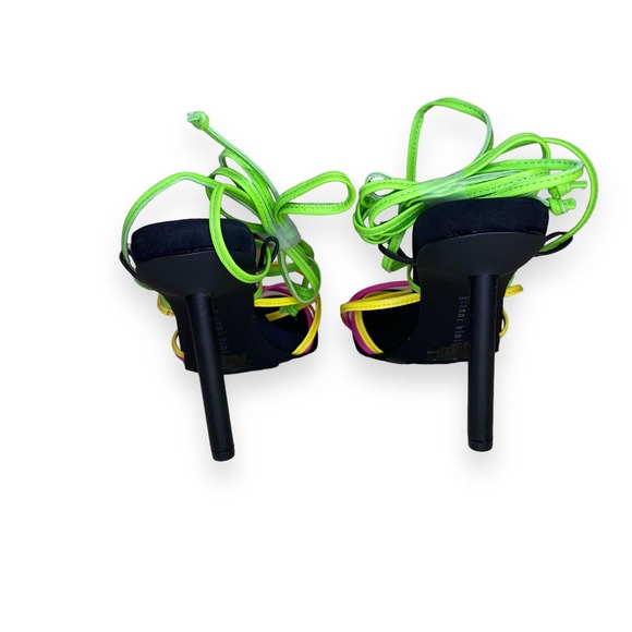 Gianni Bini Multicolor Strappy Heels green neon yellow pink black sexy tropical - Picture 8 of 10